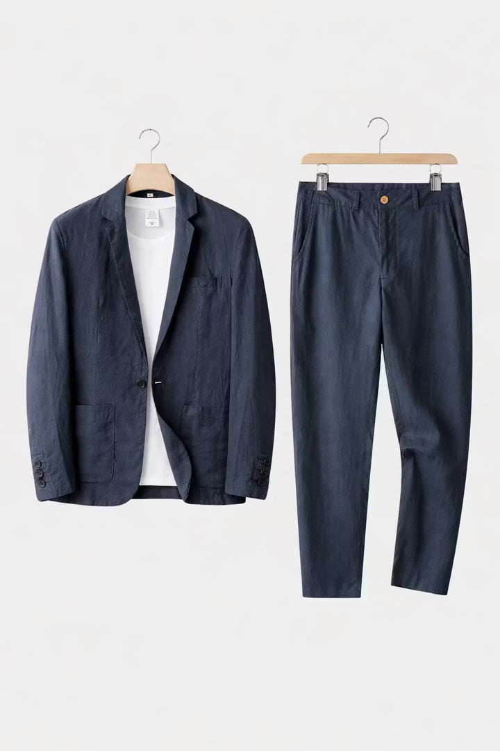 Men's relaxed fit blazer & trousers, a comfortable two-piece suit for spring/summer smart casual events.