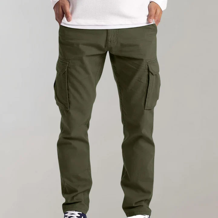 Men's relaxed fit utility cargo pants, durable & comfortable for everyday wear with multiple pockets.