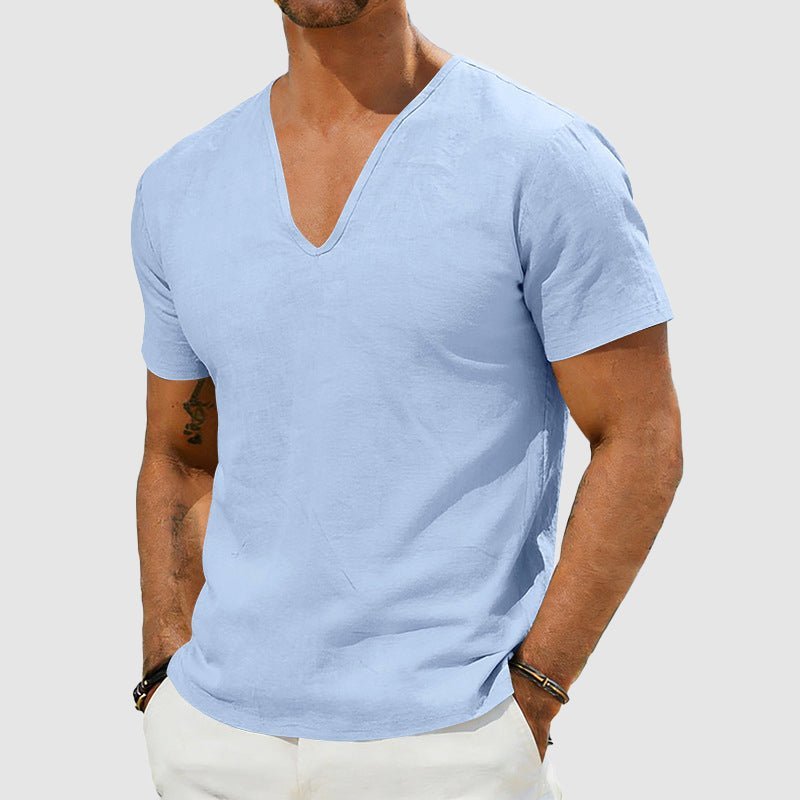 Men's relaxed fit V-neck short-sleeve tee for summer comfort & casual wear.