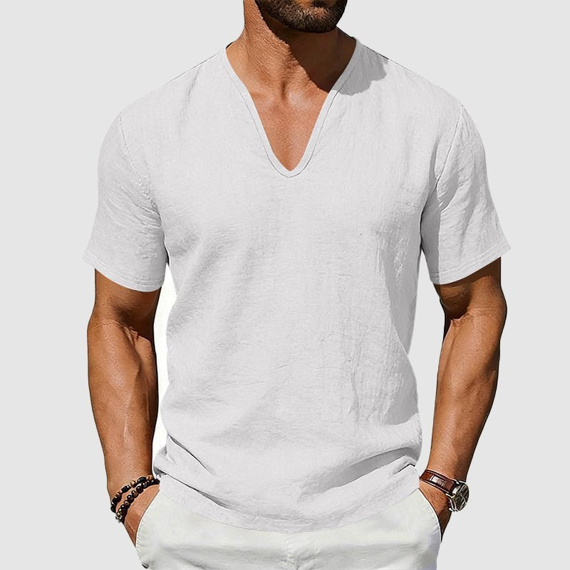 Classic men's relaxed fit V-neck t-shirt for summer, offering everyday comfort and a stylish casual look.