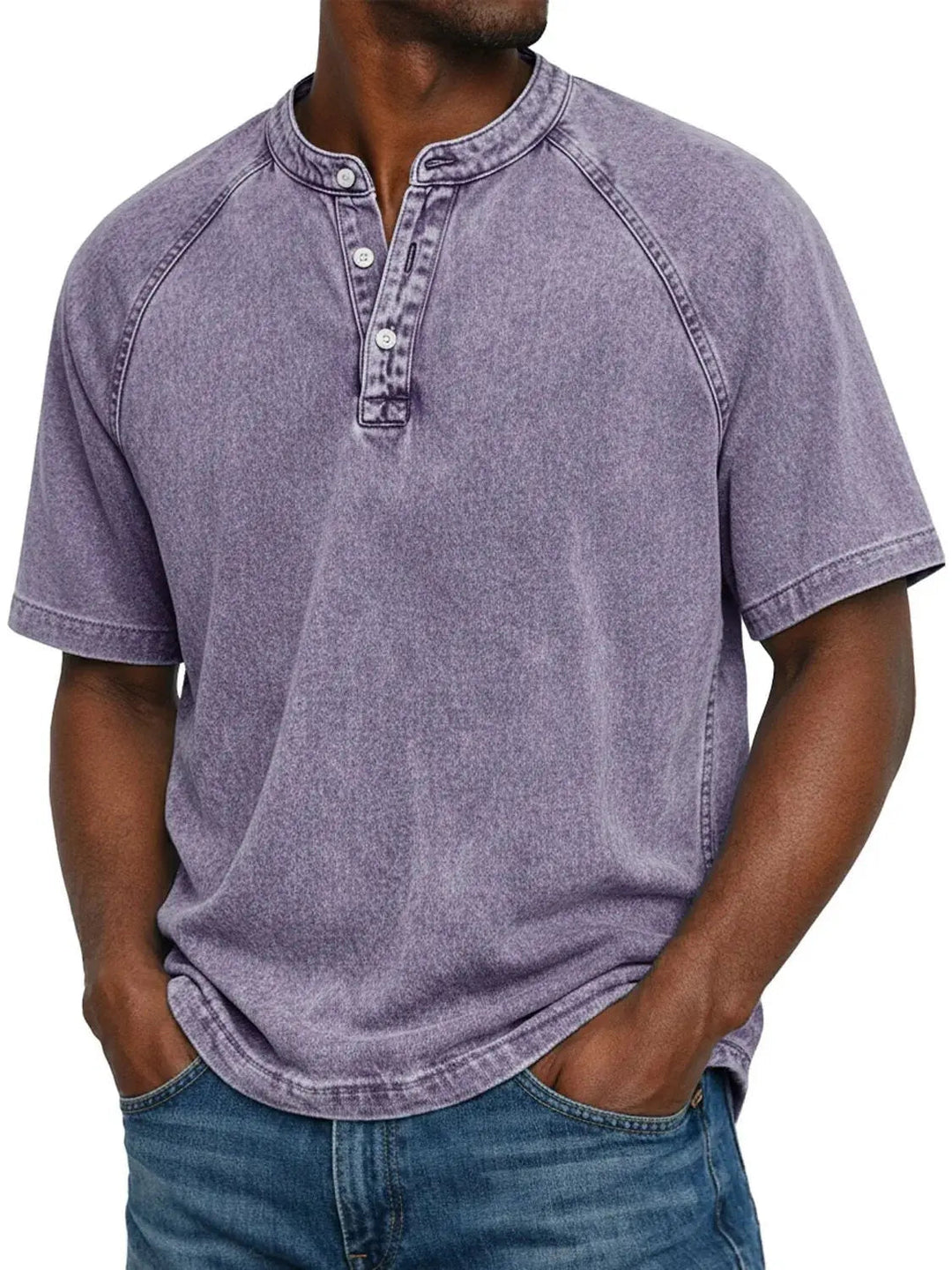 Men's relaxed fit washed henley short sleeve t-shirt for casual everyday style.