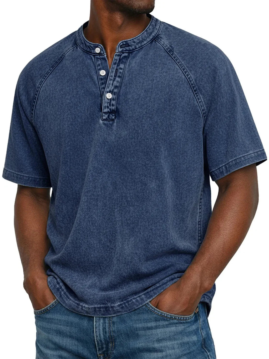 Men's vintage-look washed henley t-shirt with short sleeves & button placket for versatile casual style.