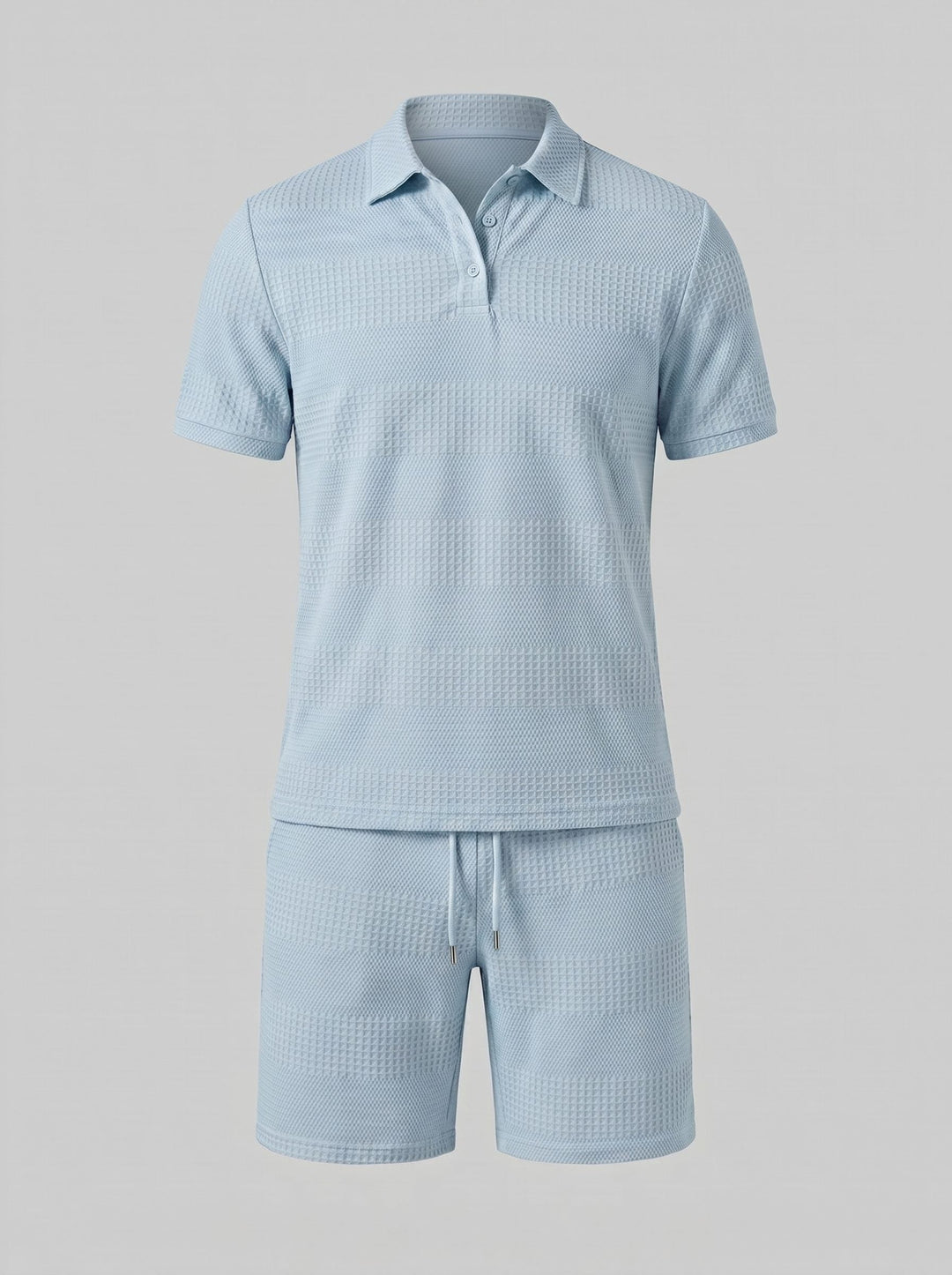 Summer fashion for men: Relaxed fit knit polo & shorts in a coordinated set.