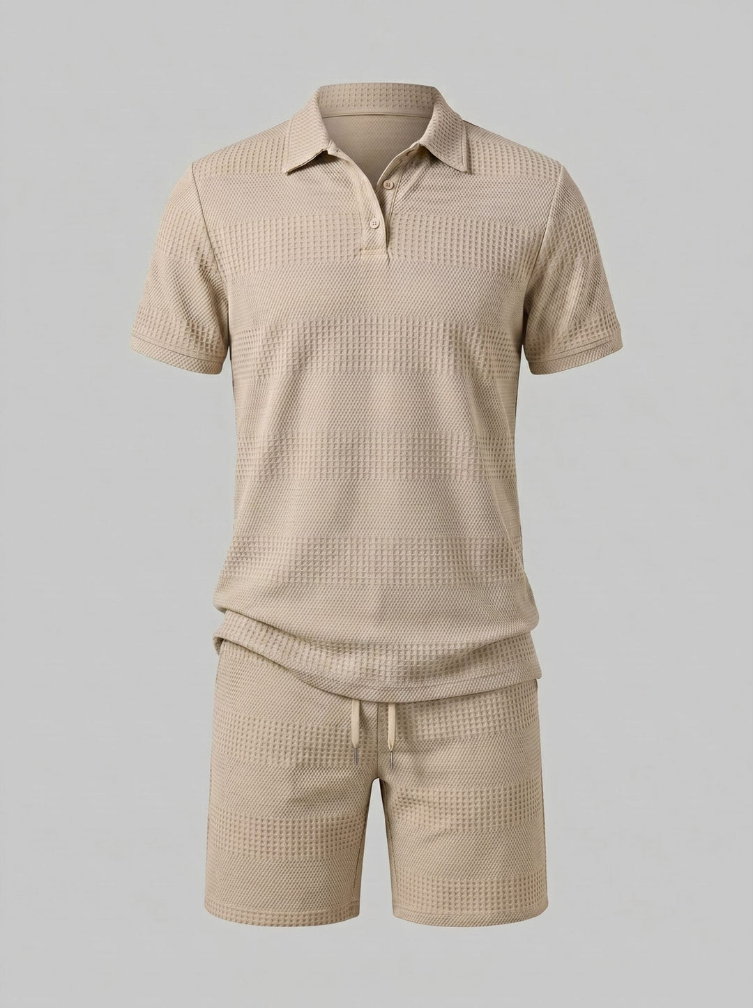 Men's relaxed textured knit polo & shorts set, great for warm weather loungewear.