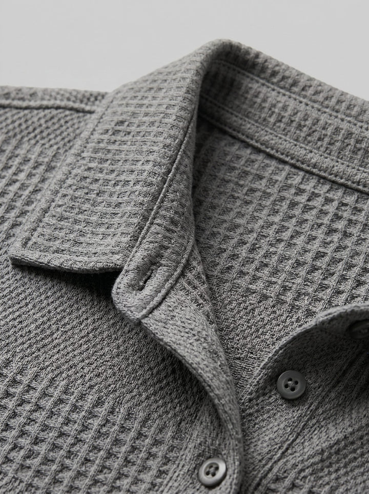 Men's relaxed knit summer outfit: Polo shirt and matching shorts set.