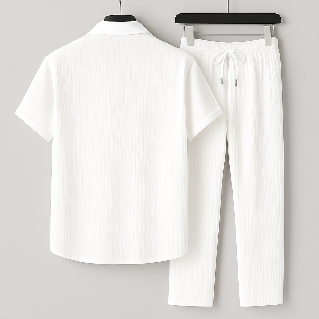 Lightweight men's two-piece lounge set, a relaxed fit spring/summer casual outfit for ultimate comfort.