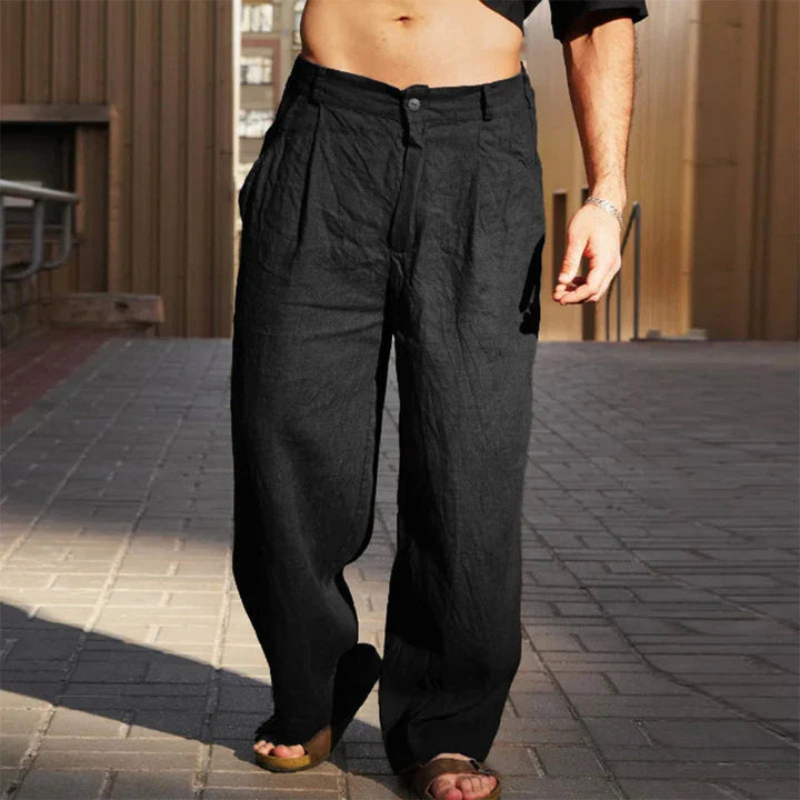 Men's casual wide leg linen pants, offering ultimate comfort & breathability for summer.