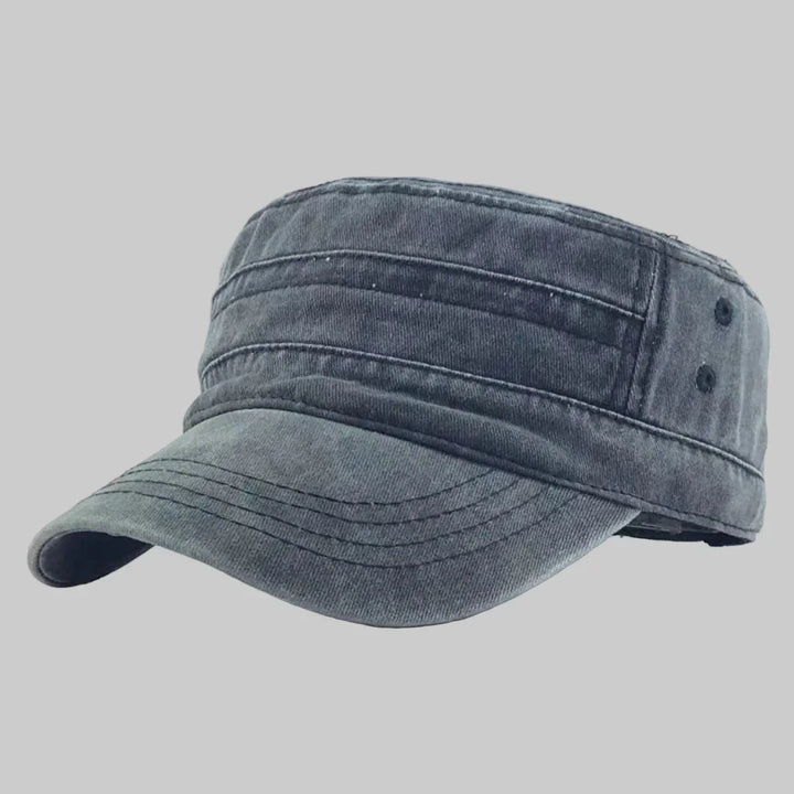 Khaki men's retro army beanie. Classic military style headwear with an adjustable fit, perfect for casual wear.
