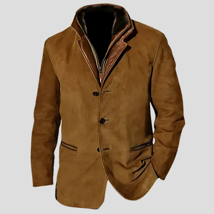 Classic men's retro jacket with a sharp contrast collar, a stylish and lightweight outerwear piece for smart autumn layering.