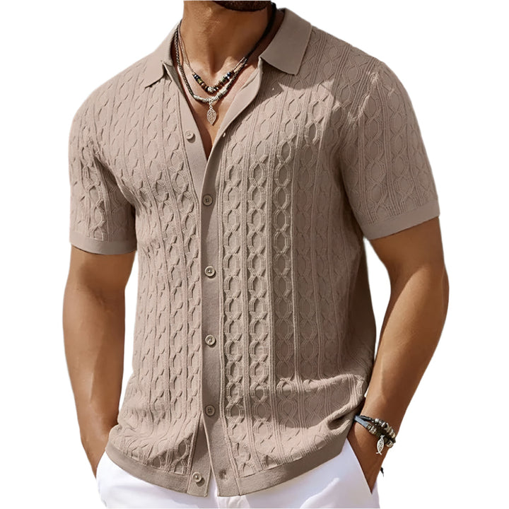 Comfortable men's short-sleeve jacquard polo. Breathable retro patterned shirt for summer casual.