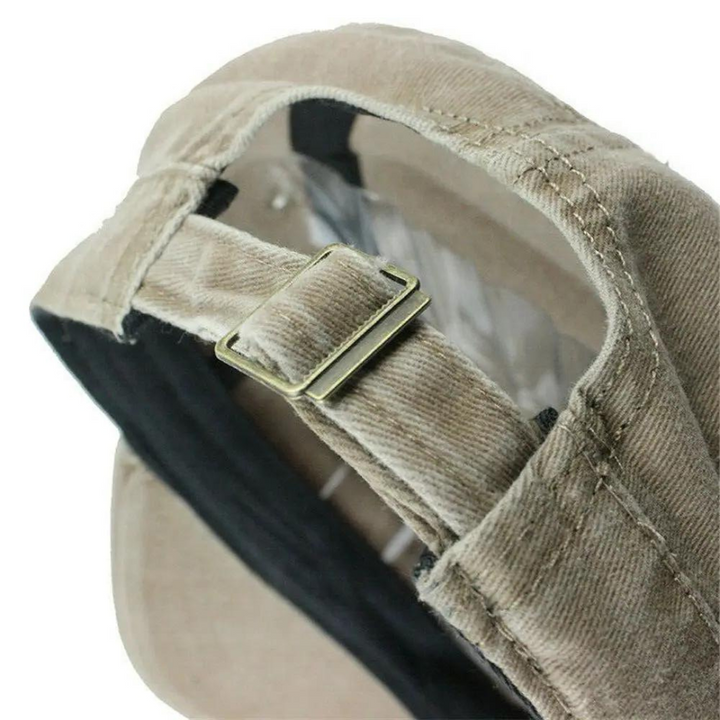 Front view of a men's classic military cap, featuring a stylish retro design for modern casual outfits.