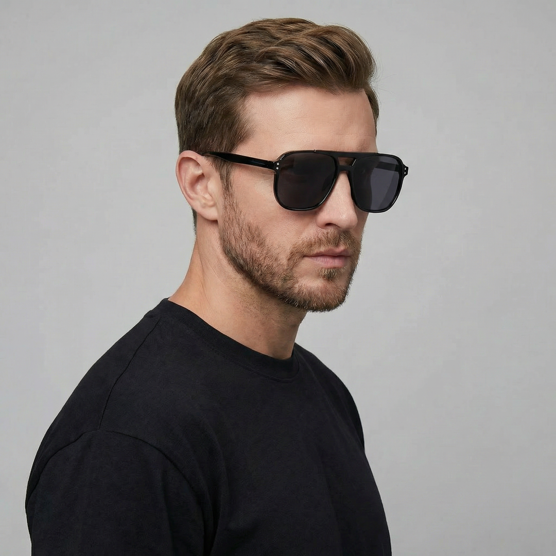 Men's retro-modern square frame sunglasses with UV protection for outdoor wear.