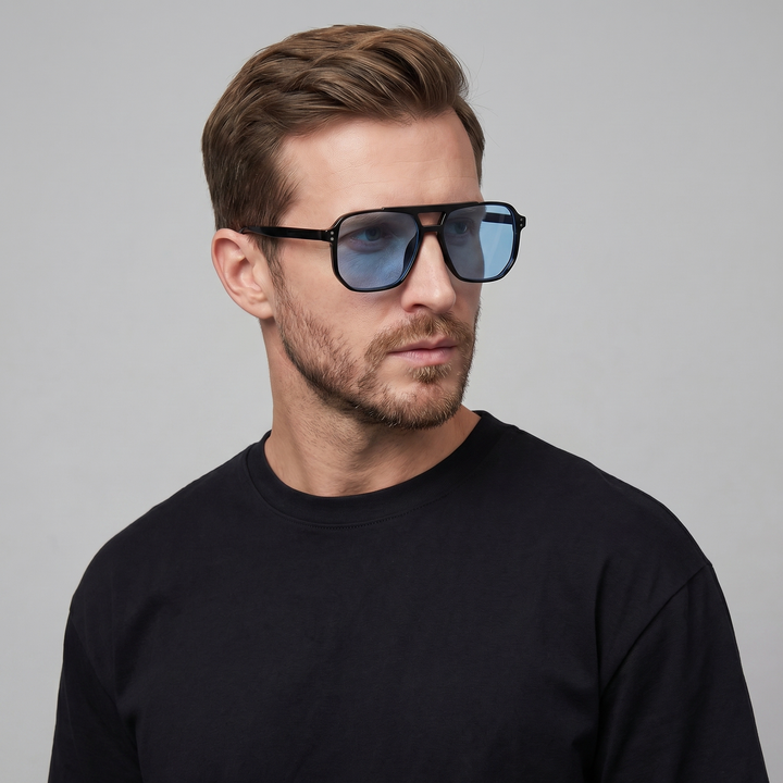 Stylish men's square frame sunglasses, blending retro appeal with modern design, perfect for fashion.