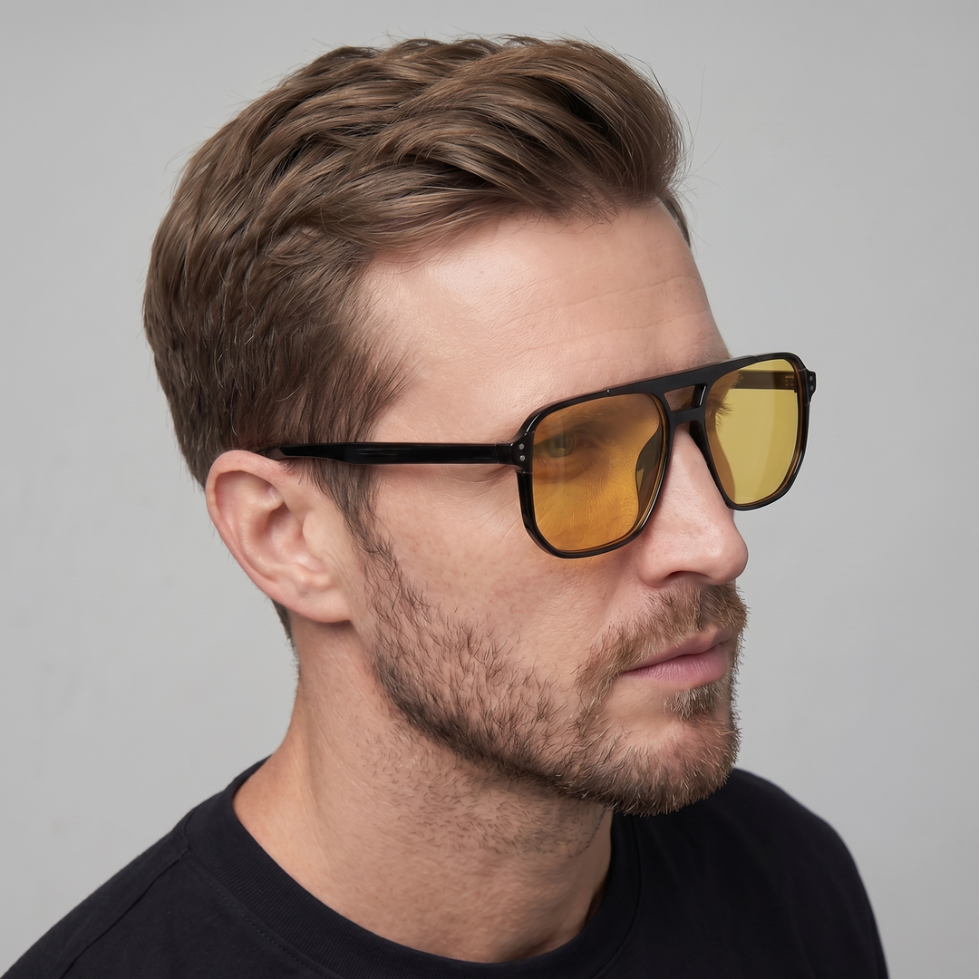 Versatile men's square frame sunglasses featuring brown lenses, retro-modern for daily wear.