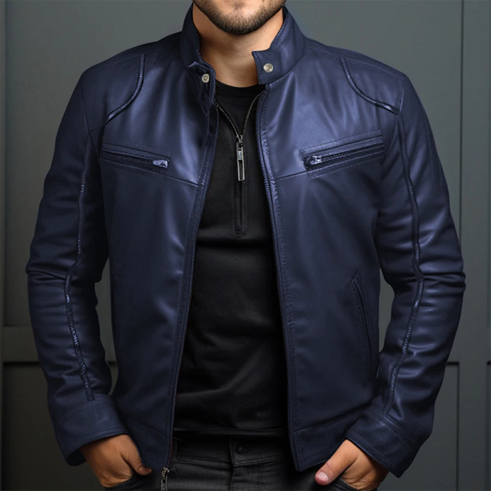 Men's retro motorcycle jacket, vintage style, durable for bikers & casual wear. Perfect fall outerwear.