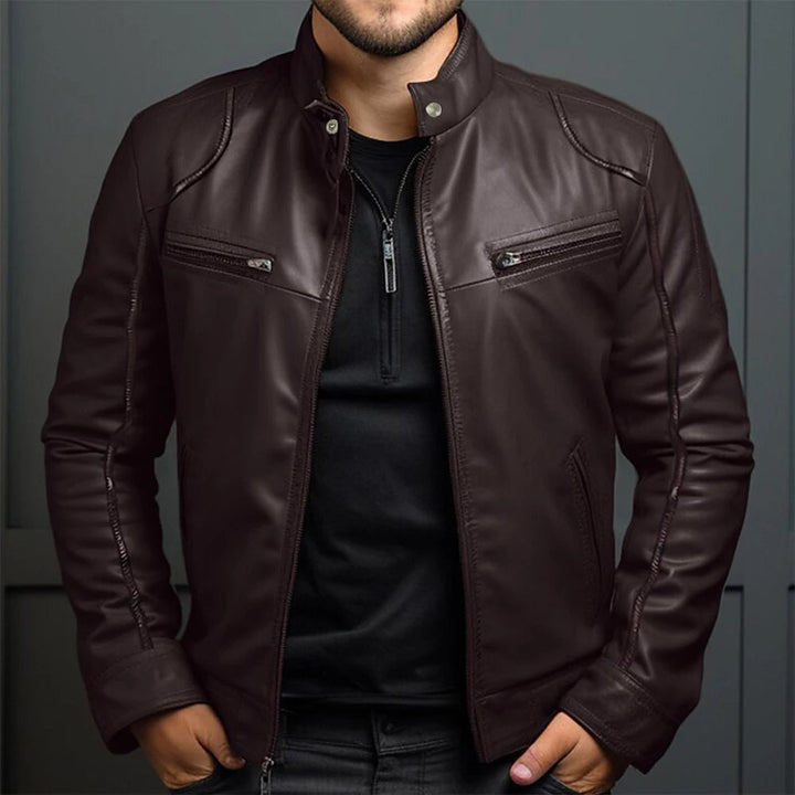 Durable men's retro biker jacket. Vintage style, modern fit. Ideal casual outerwear for motorcycle enthusiasts.