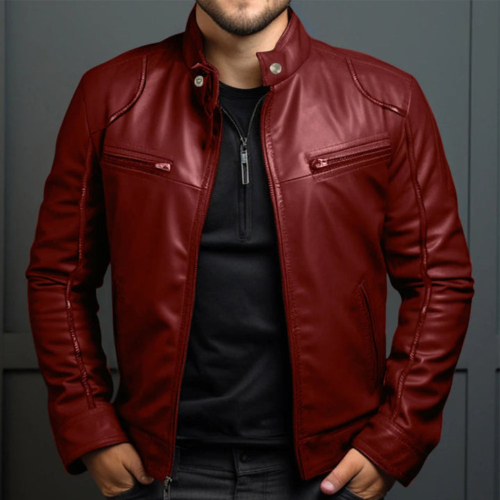 Men's vintage style motorcycle jacket, offering retro charm & modern comfort. Durable fall fashion biker outerwear.