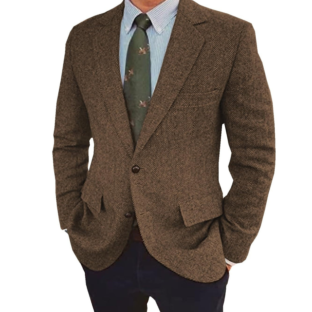 Men's retro single-breasted two-button smart jacket, tailored for classic style.