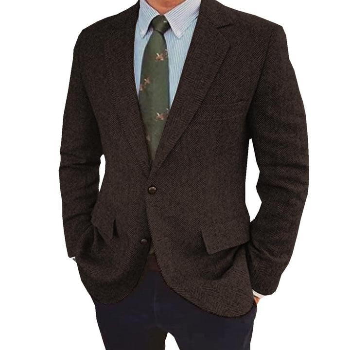 Men's classic retro two-button jacket, single-breasted design, ideal for business attire.