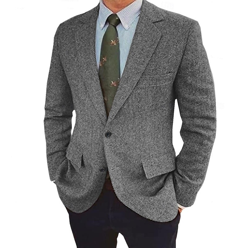 Elegant men's retro smart jacket, single-breasted with two buttons, perfect for a refined look.