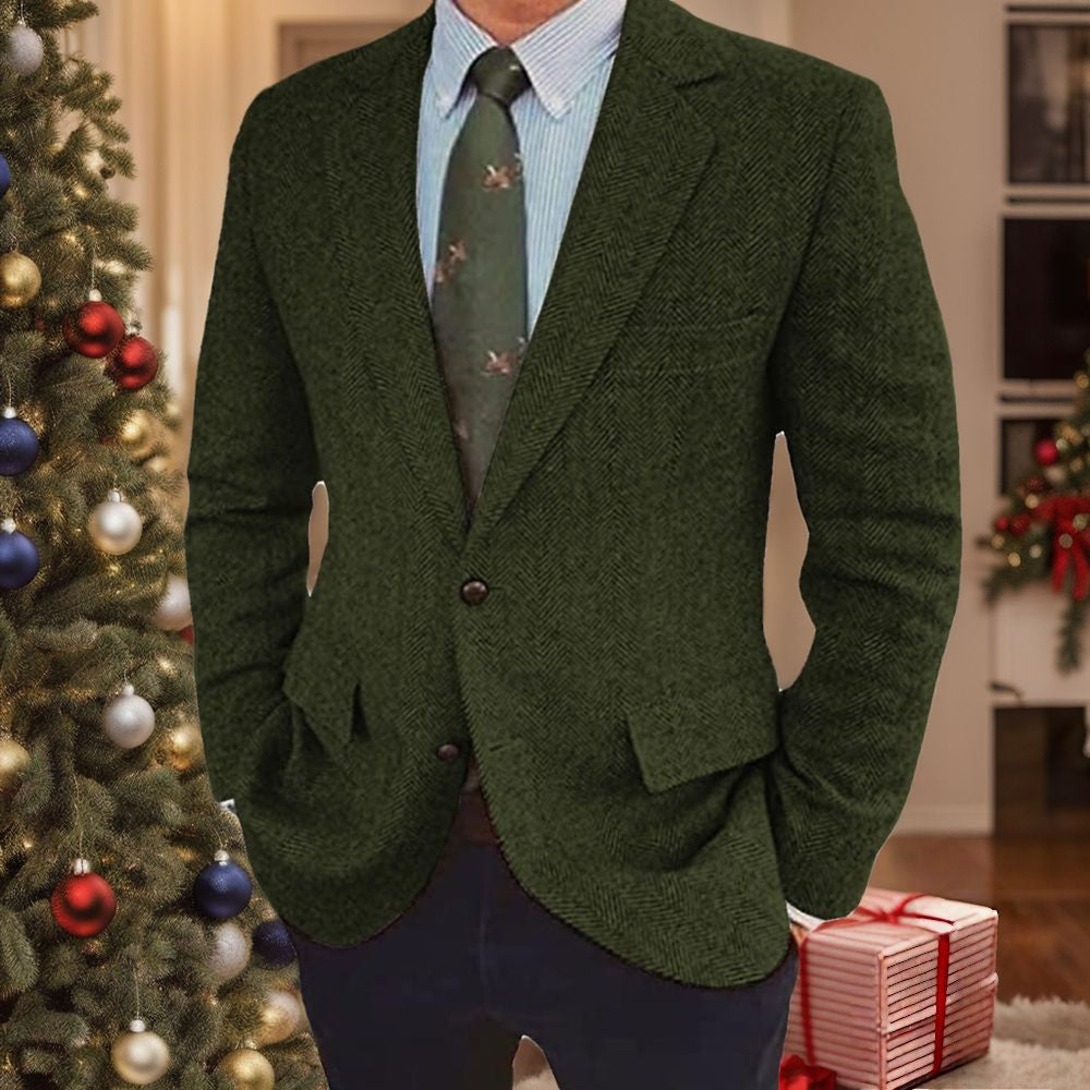 Men's stylish retro two-button single-breasted blazer, smart for business or elegant casual.