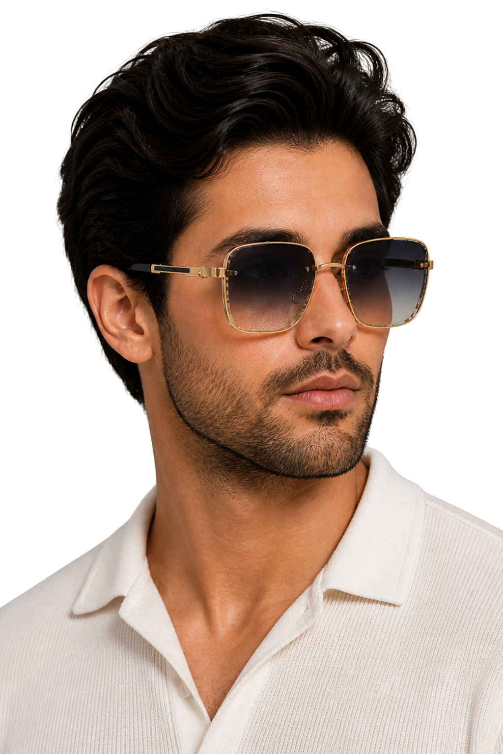 Men's retro square sunglasses with a durable titanium frame and UV400 gradient lenses.