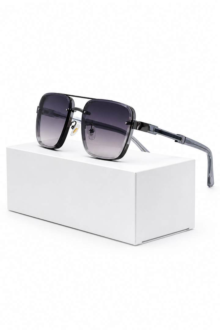 Modern men's retro square sunglasses: sleek titanium frame, fashionable gradient lenses, UV400 certified.