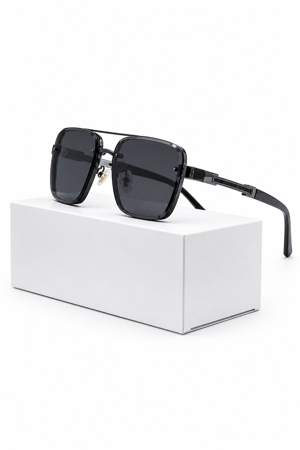 Stylish men's square sunglasses with a retro feel, titanium frame, and protective UV400 gradient lenses.