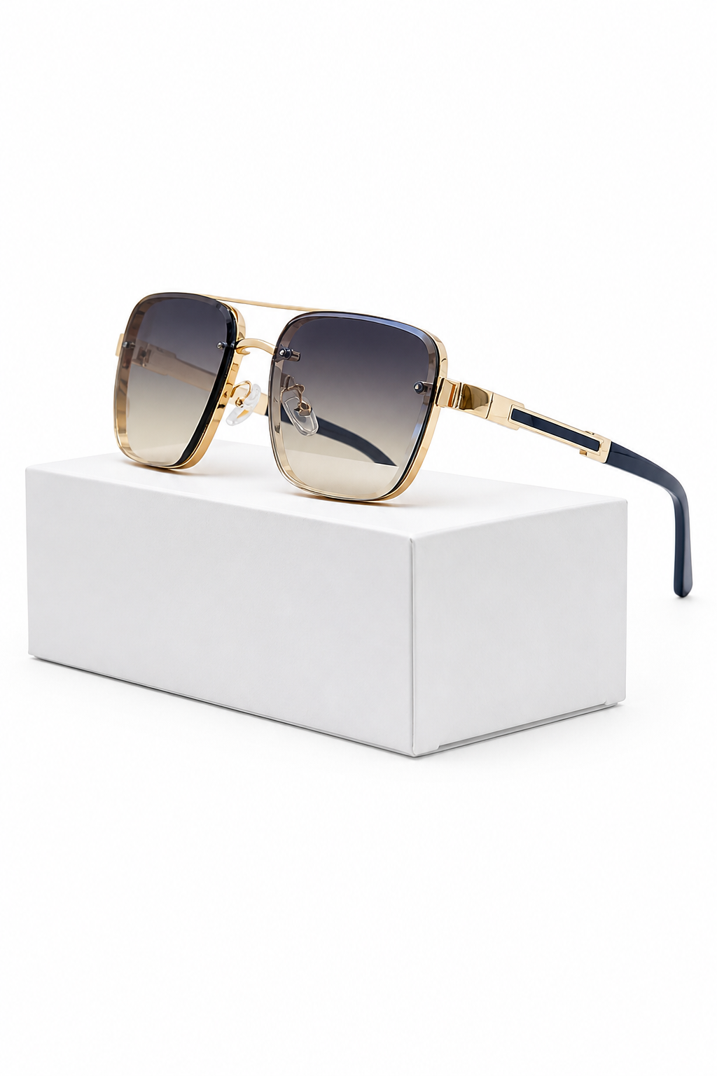 Stylish men's titanium frame retro square sunglasses featuring protective UV400 gradient lenses.