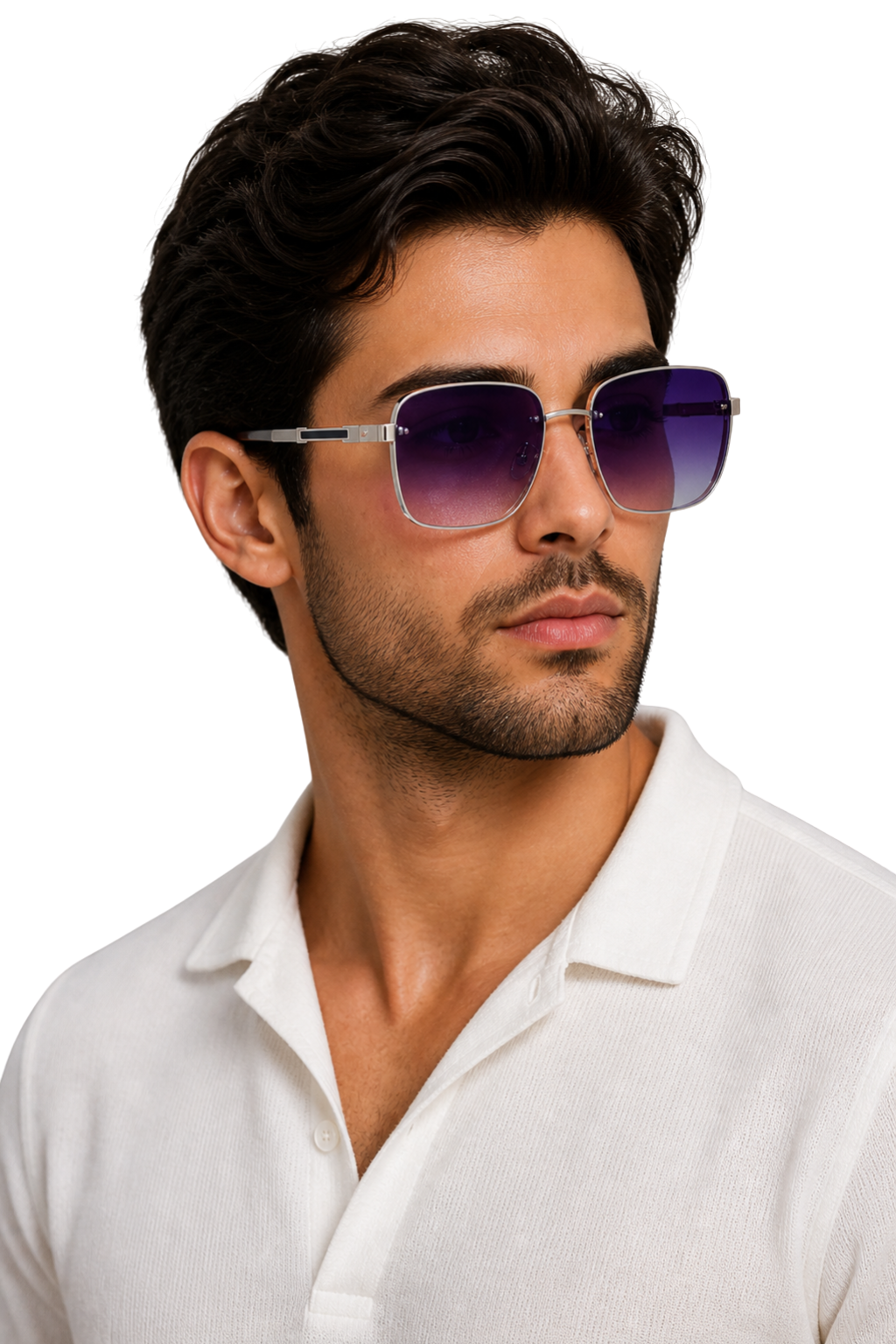 Classic men's square sunglasses with a retro titanium frame and fashionable UV400 gradient lenses.