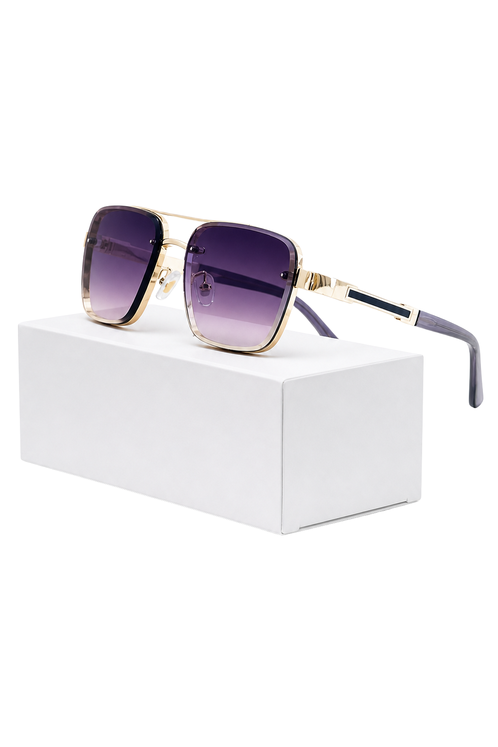 Fashionable men's eyewear: retro square sunglasses, titanium frame, and UV400 gradient lenses.