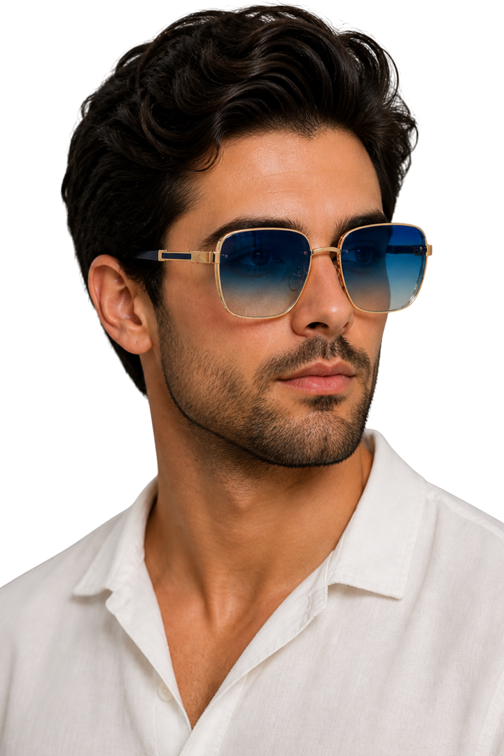 Men's retro square sunglasses offering UV400 protection, stylish gradient lenses, and titanium frame.