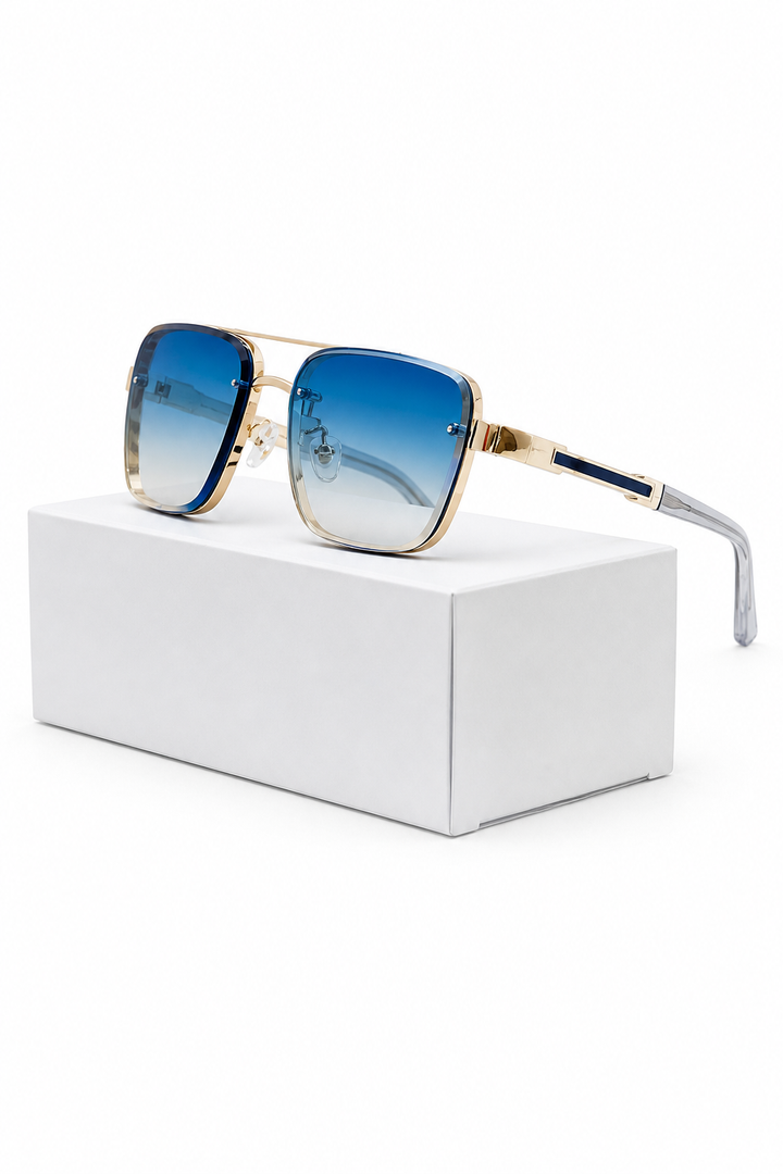High-quality men's square sunglasses with a retro design, titanium frame, and UV400 gradient lenses.