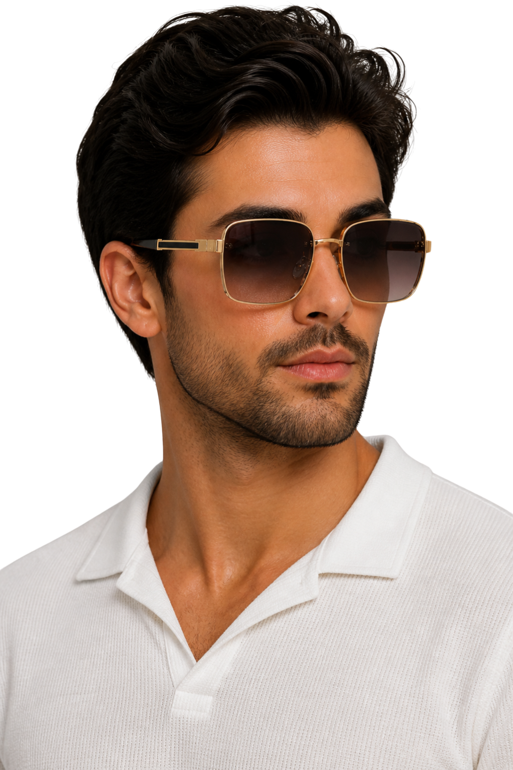 Retro square men's sunglasses featuring a lightweight titanium frame and protective UV400 gradient lenses.