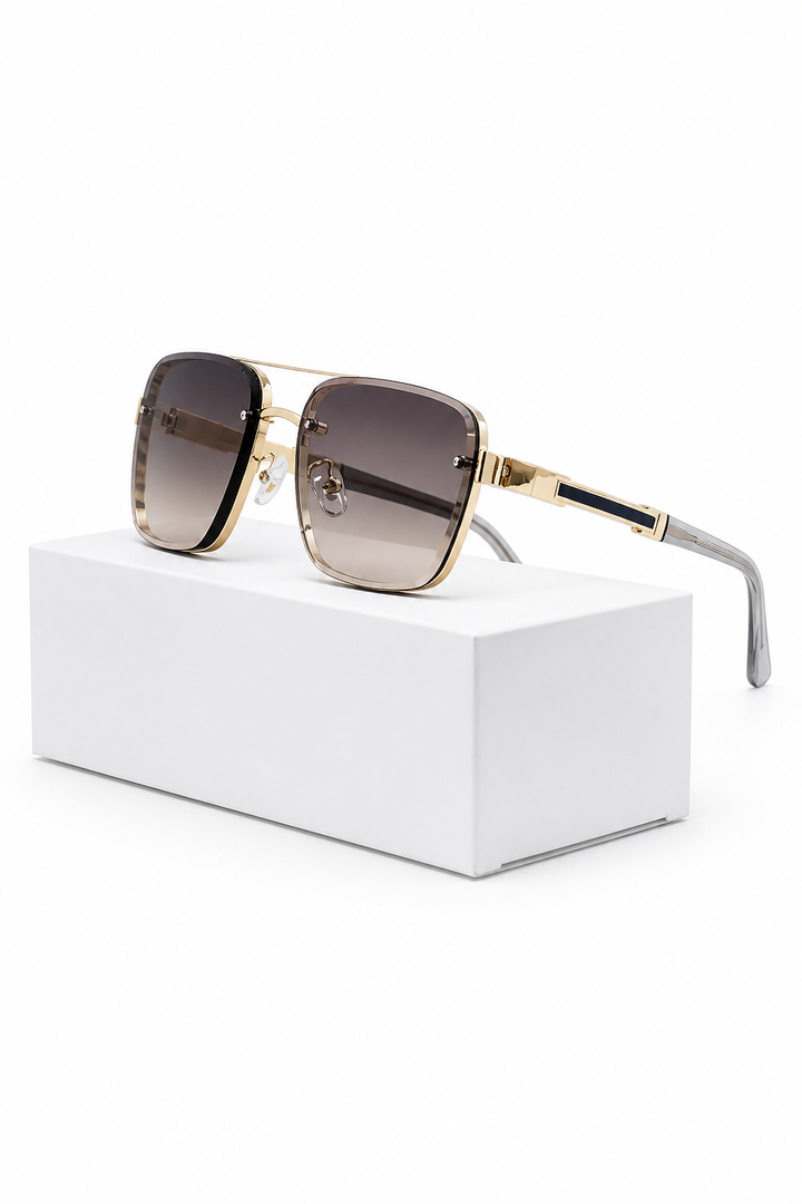 Men's stylish retro square sunglasses, perfect fashion accessory with titanium frame and gradient lenses.