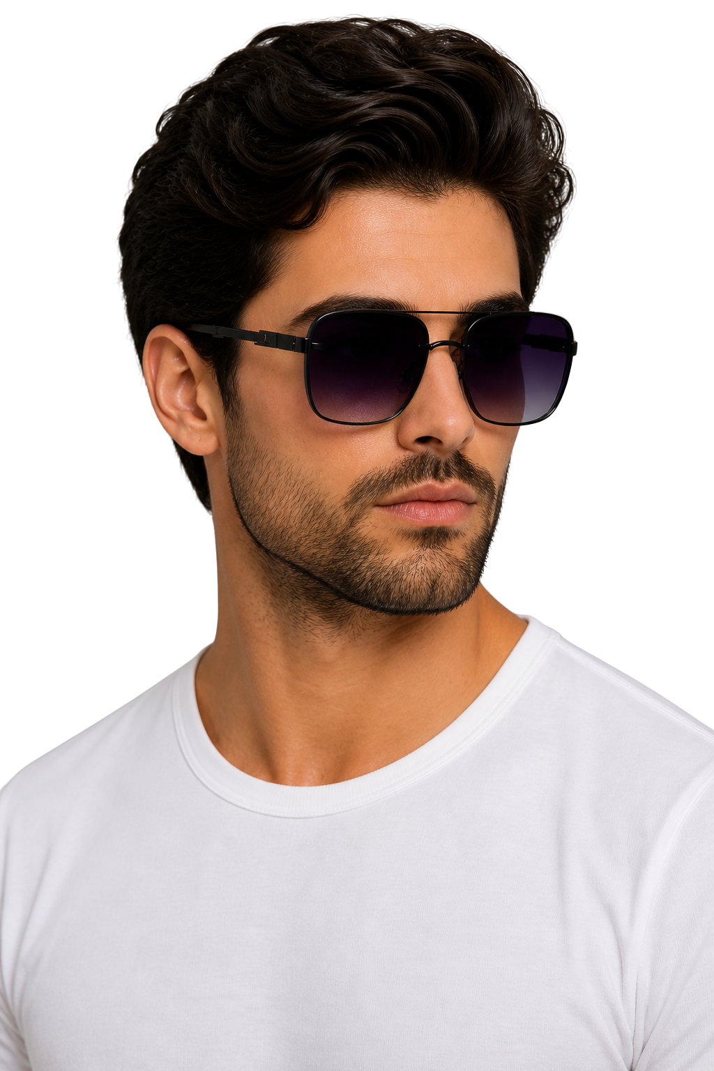 Durable men's titanium frame retro square sunglasses, offering UV400 protection with gradient lenses.