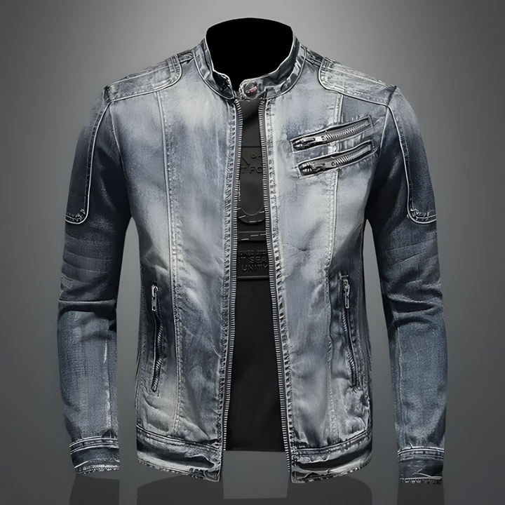 Men's retro style jacket with vintage wash, perfect casual outerwear for spring & summer. Tailored fit button-up.