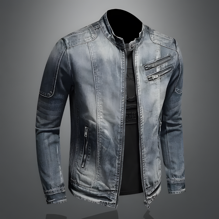Stylish men's vintage wash retro jacket. Versatile casual outerwear, ideal for spring & summer fashion statements.