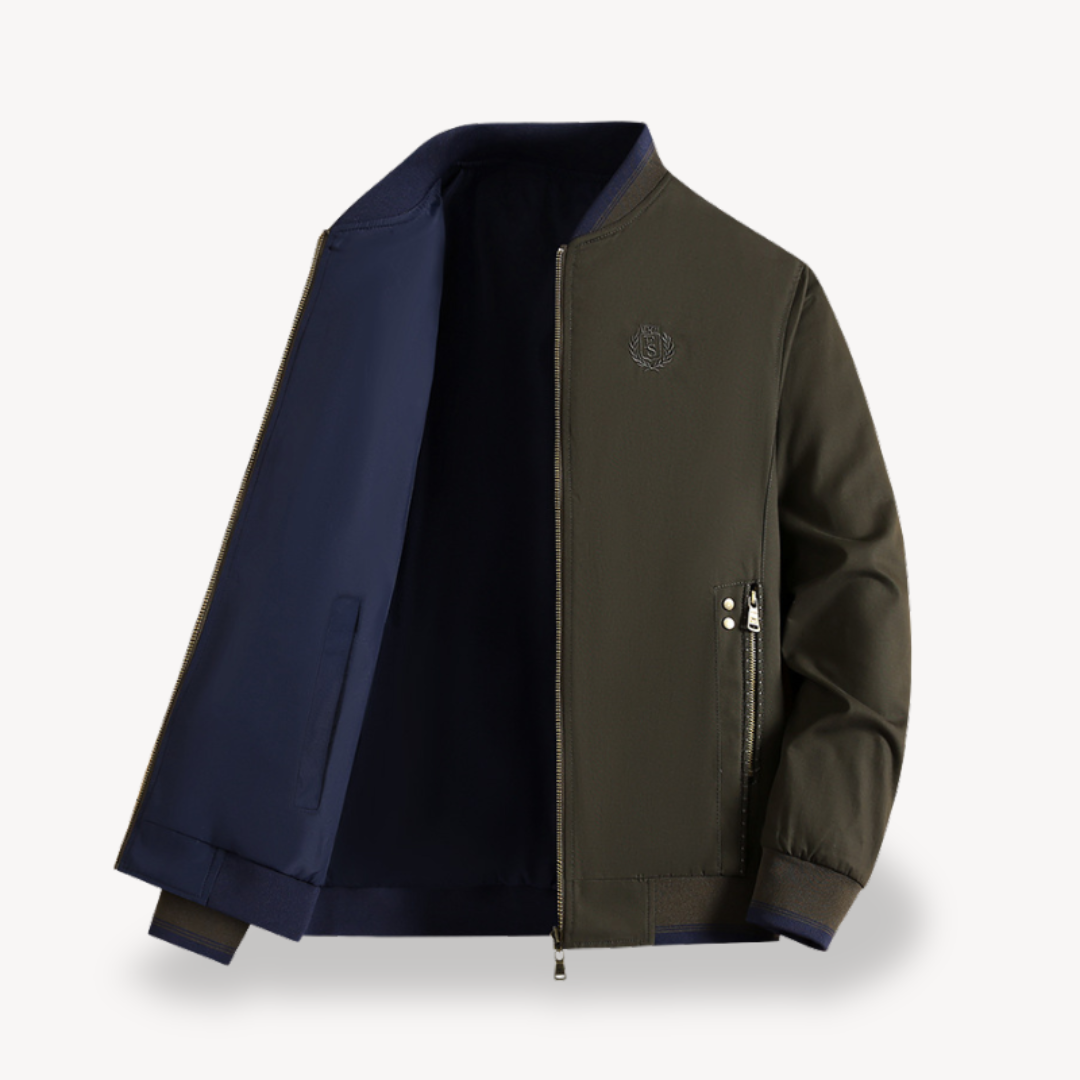 Men's lightweight reversible bomber jacket, slim fit zip-up, perfect for versatile spring/fall outerwear.