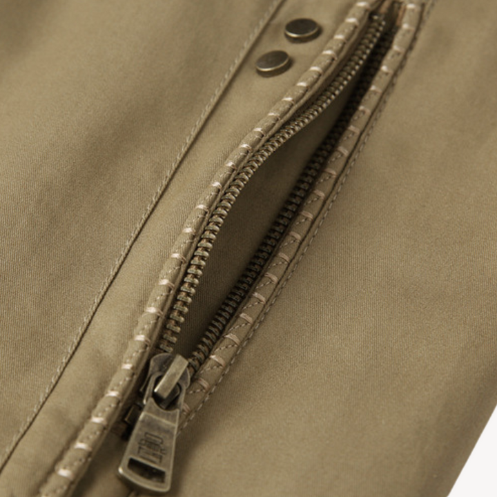Front view of men's reversible bomber jacket, slim fit, lightweight zip-up in a versatile design.