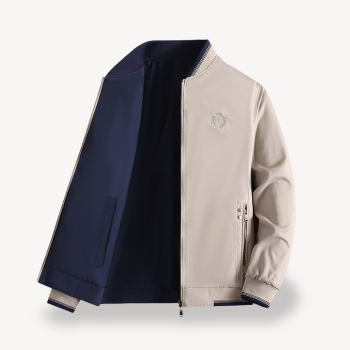 Lightweight men's bomber jacket, reversible multi-color style, ideal for spring & fall fashion.