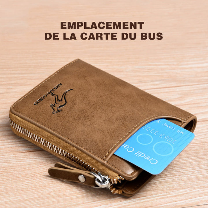 Stylish men's PU leather wallet with RFID protection, slim design.