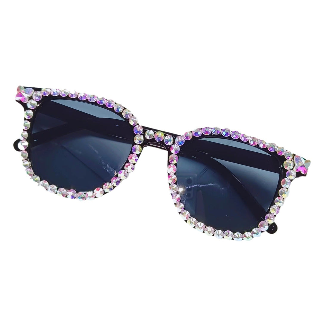 Men's designer look rhinestone cat-eye sunglasses. UV protective, trendy eyewear for fashion.