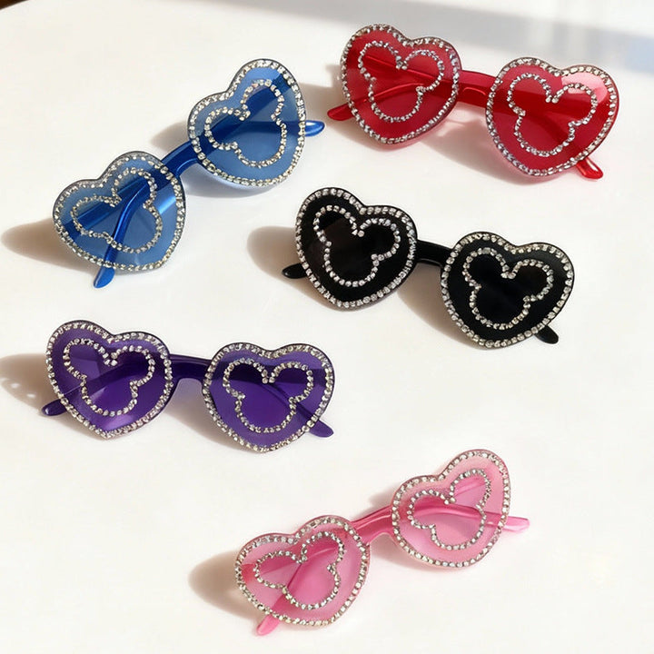 Sparkly men's rhinestone heart sunglasses. Fashion accessory with UV protection for a bold look.