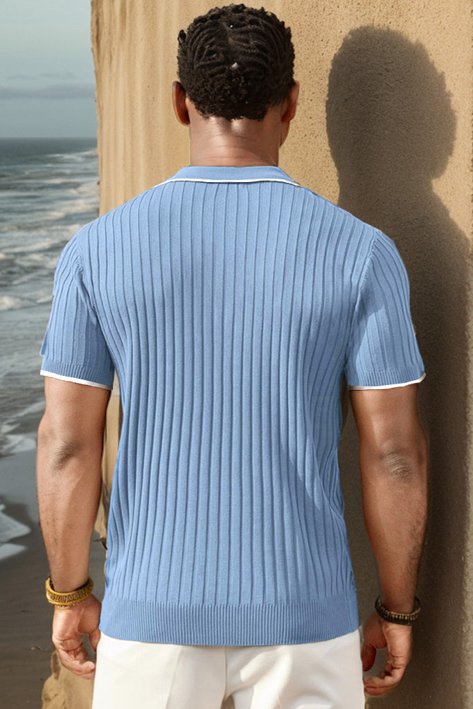 Men's summer casual polo. Rib knit, short sleeve, comfortable everyday wear, stylish design.