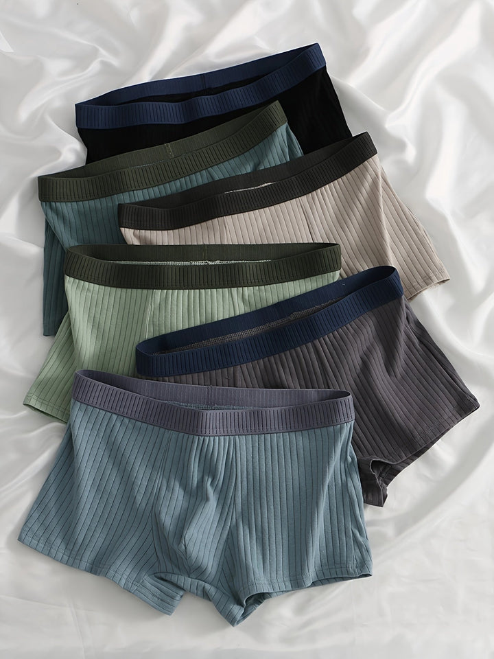 Men's ribbed boxer briefs 6-pack in various colors for everyday comfort and support.