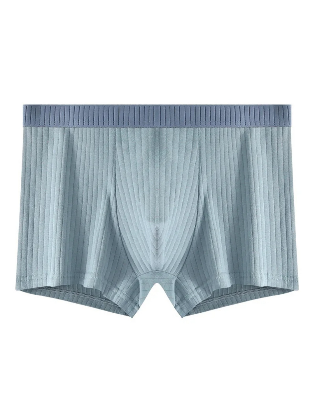 Detailed view of the ribbed texture on men's boxer briefs, emphasizing the soft feel and secure everyday fit.