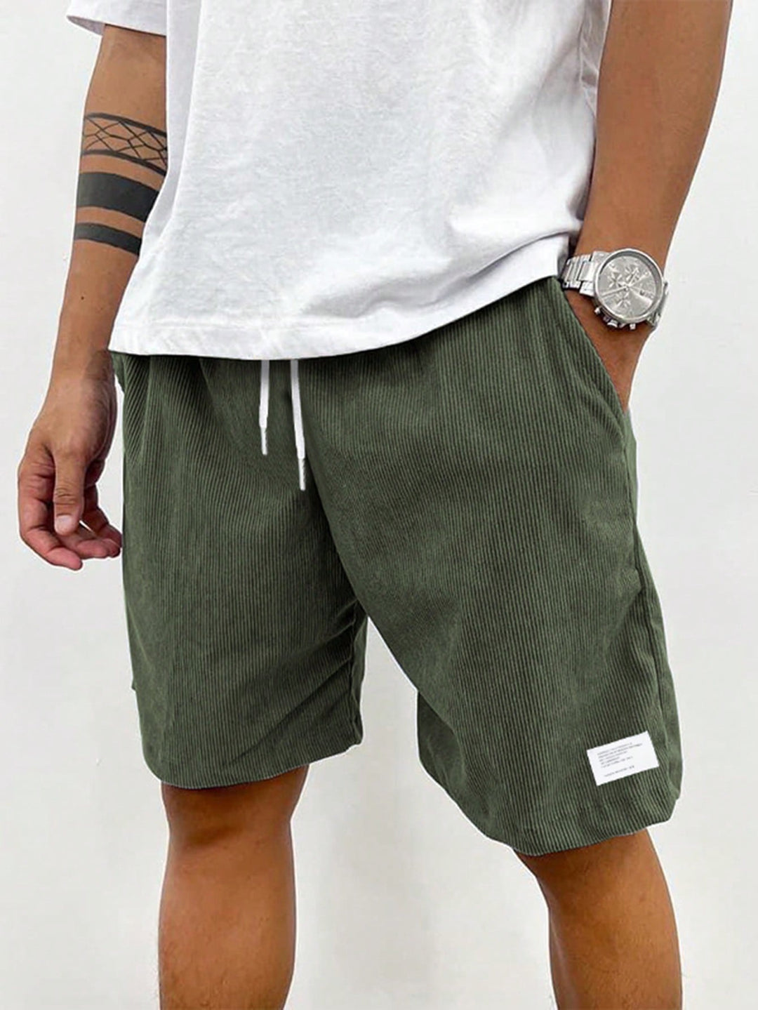 Men's comfortable ribbed shorts with adjustable drawstring waist. Relaxed fit for casual style & easy movement.