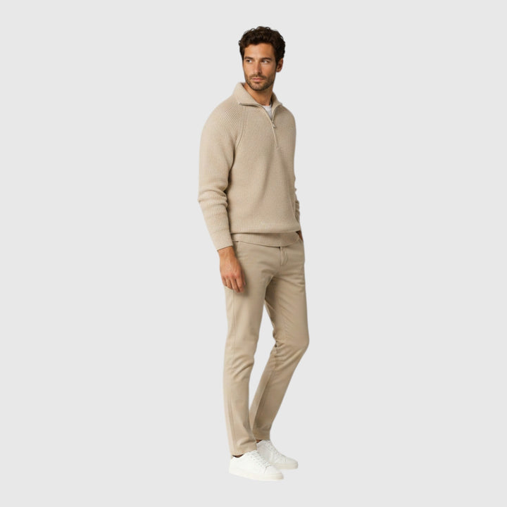 Stylish men's ribbed knit mock neck sweater, a cozy and versatile pullover for casual wear.