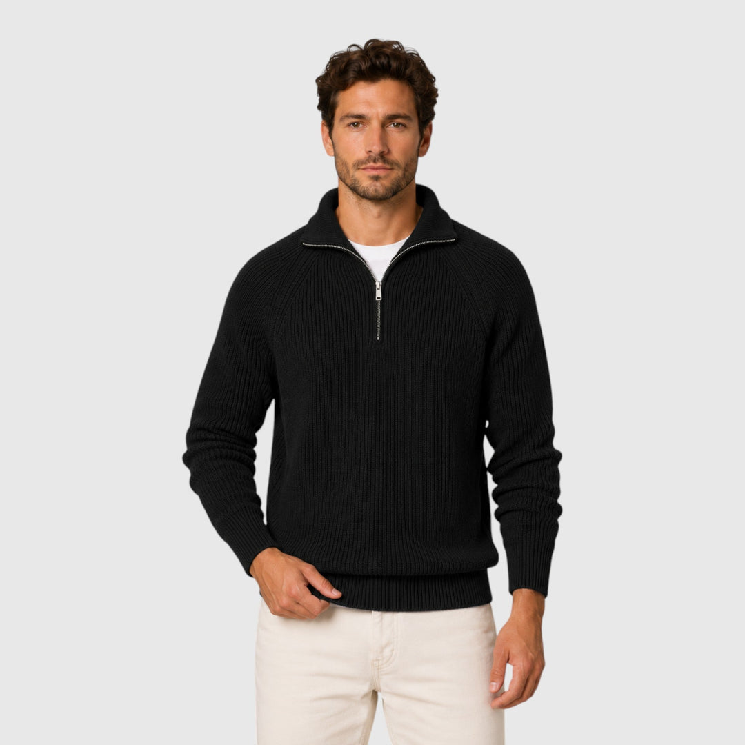 Everyday men's ribbed mock neck sweater, comfortable and warm pullover for casual elegance.